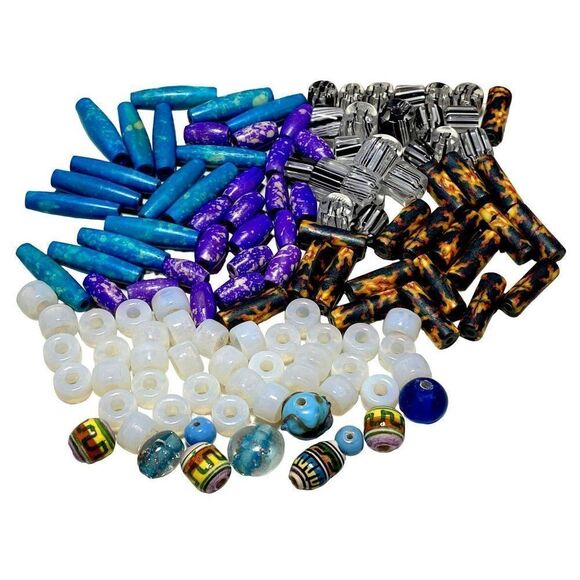 Mixed Bead Assortment 122 Count Glass Resin Plastic Various Shapes Sizes & Color - Picture 1 of 13